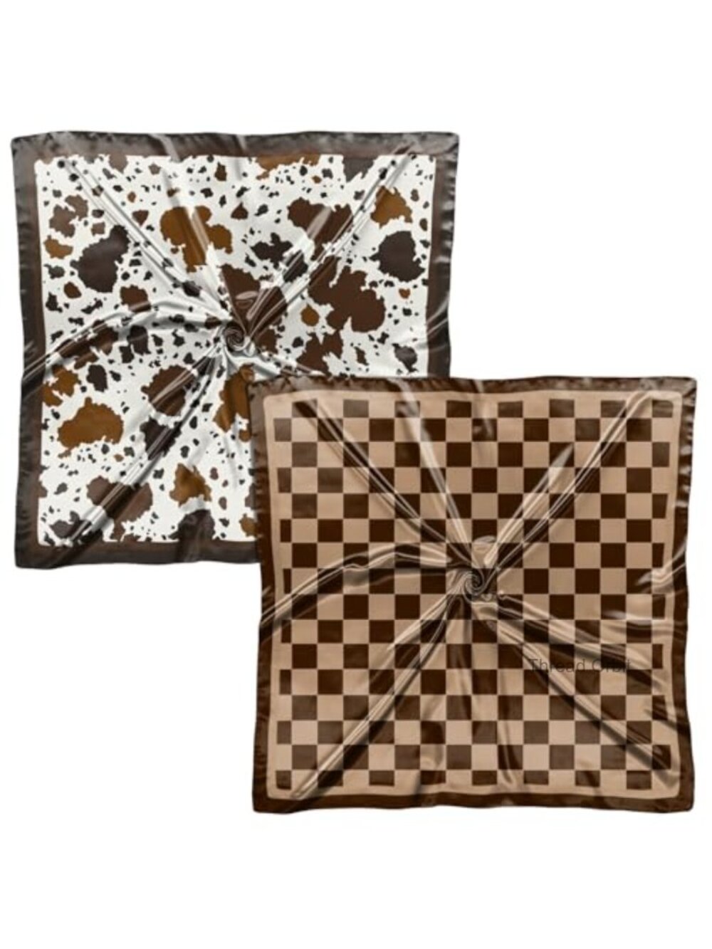 2 Pack Silk Feeling Satin Square Scarf 27.5in Hair Wrap Bandana